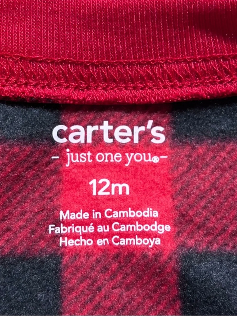 Carters Just One You Baby Boys Plaid Moose Fleece‎ Footed Pajama 12M Red Black